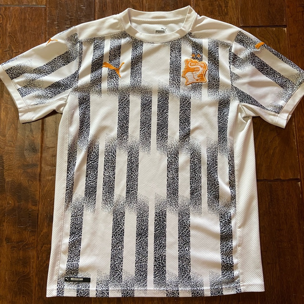 Puma White and Orange Ivory Coast Soccer Jersey